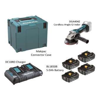 MKP4PT1841 (198797-4) MAKITA POWER SOURCE KIT TWO PORT CHARGER WITH 5.0AH 18V BATTERY X4 + CORDLESS ANGLE GRINDER